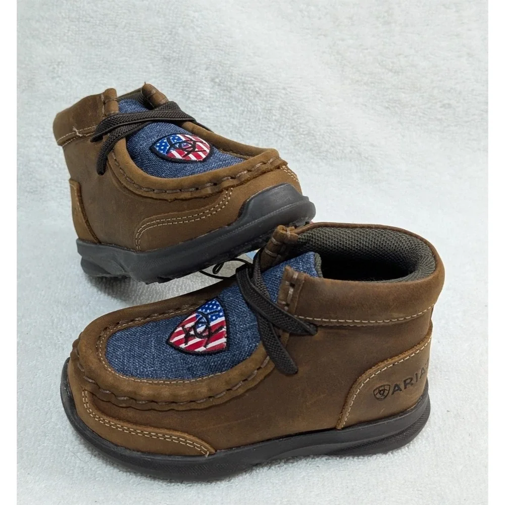 Ariat Toddler size 4, Boy's Lil Stomper USA Brown leather Shoes , A443001602-04